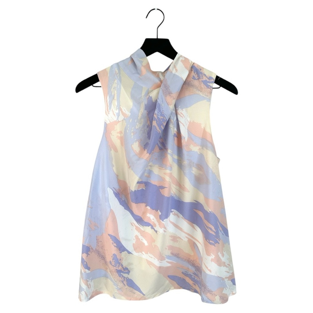 ENTRO Lavender Printed Sleeveveless Cowl Neck Blouse
